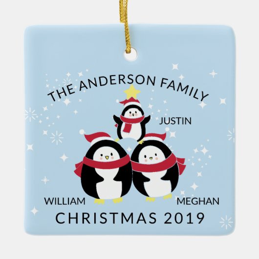 Fun Personalisierte Familie von 3 Pinguinen Weihna Keramikornament (Vorderseite)
