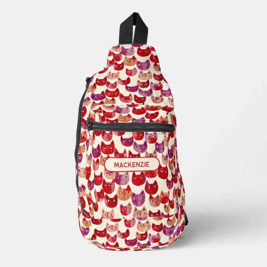 Fun Personalisierte Farbe Wasserfarbe Muster Katze Crossbody Bag (Vorderseite)