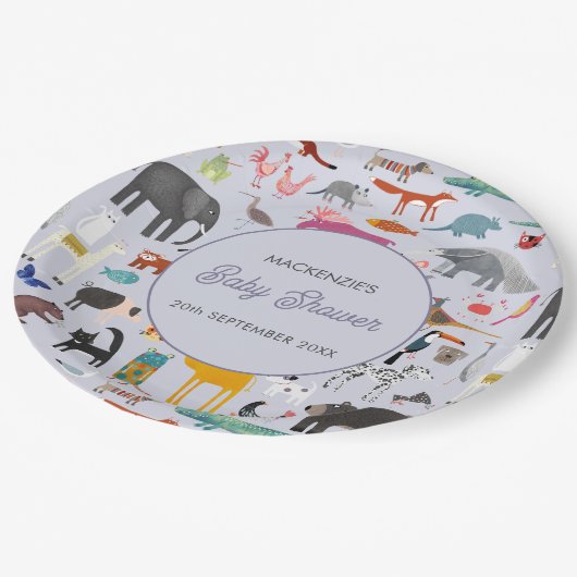 Fun Personalisierte TierBaby-Dusche Pappteller (Schrägansicht)