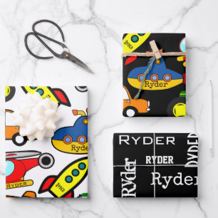 Fun Personalisierte Transportarten Geschenkpapier Set