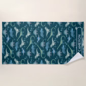 Fun Personalized Name Dinosaur Pattern Strandtuch (Vorderseite)