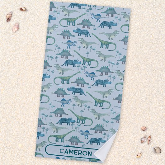 Fun Personalized Name Dinosaur Pattern Strandtuch