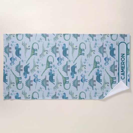 Fun Personalized Name Dinosaur Pattern Strandtuch (Vorderseite)