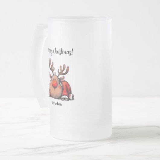 Fun Personalized Reindeer Merry Christmas Mattglas Bierglas (Vorderseite Links)