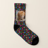 Fun Pet Foto Anpassen Dog Cat Paw Prints Regenboge Socken (Links - Innen)