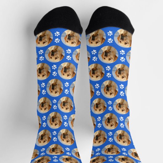 Fun Pet Foto Paw Prints Custom Blue Pattern Dog Socken (Oben)