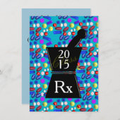 Fun Pharm-D Graduation Invitations 2015 Blue Einladung (Vorne/Hinten)