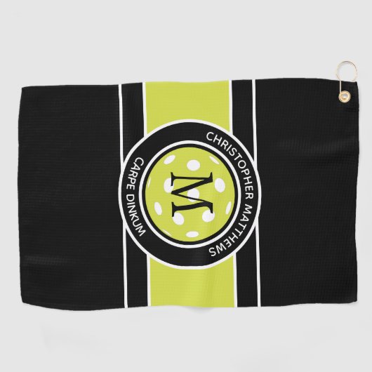 Fun Pickleball Funny Quote Name Initial Black Golfhandtuch (Horizontal)
