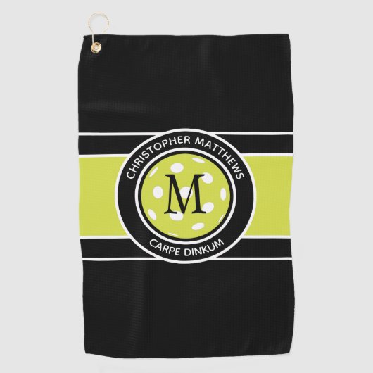 Fun Pickleball Funny Quote Name Initial Black Golfhandtuch (Vorderseite)