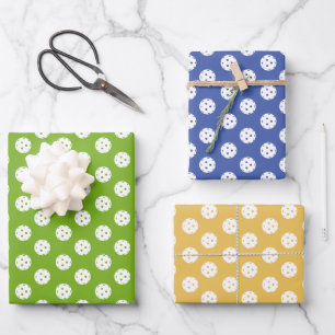 Fun Pickleball Muster Blau Grün Orange Geschenkpapier Set