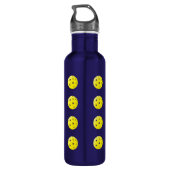 Fun Pickleball Muster Gelb und Blau Edelstahlflasche (Rückseite)