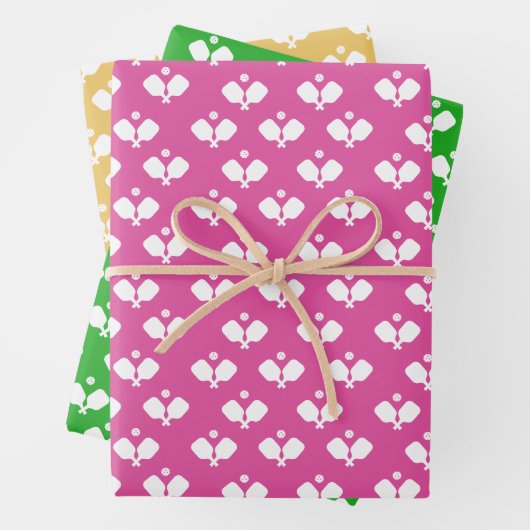 Fun Pickleball Paddle und Ball Pink Rosa Gelb Geschenkpapier Set (Beispiel)