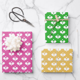 Fun Pickleball Paddle und Ball Pink Rosa Gelb Geschenkpapier Set