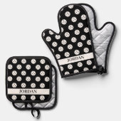 Fun Pickleball Pattern Player Geschenk Benutzerdef Ofenhandschuh & Topflappen-Set (Vorderseite/Rückseite)