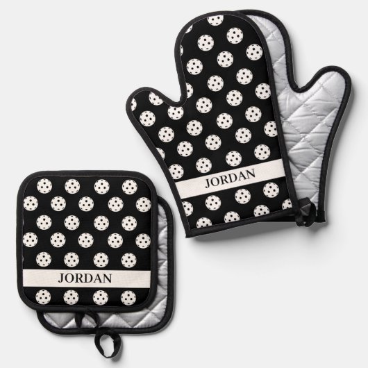 Fun Pickleball Pattern Player Geschenk Benutzerdef Ofenhandschuh & Topflappen-Set (Vorderseite/Rückseite)