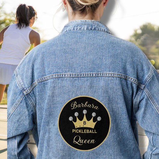 Fun Pickleball Queen Crown Anfangsname Jeansjacke