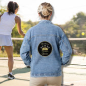 Fun Pickleball Queen Crown Anfangsname Jeansjacke