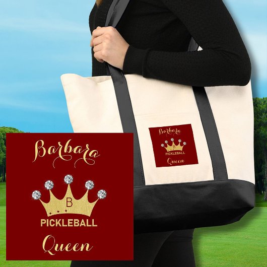 Fun Pickleball Queen Glam Monogram Name Gold Tragetasche