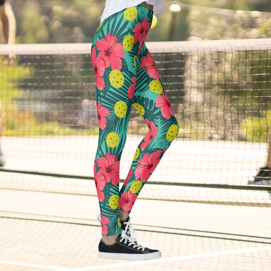 Fun Pickleball Tropischer Hibiskus Blume Sport Leggings