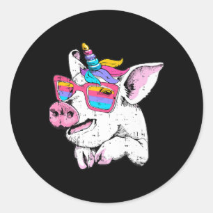 Fun Pig Piglet Einhorn Horn Brille Niedliche Halle Runder Aufkleber