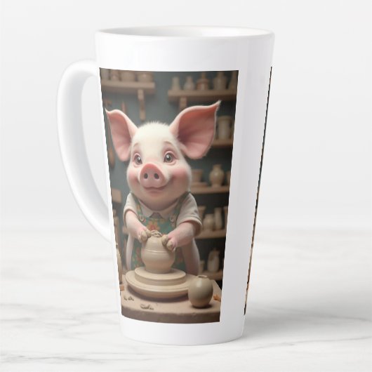 Fun Piggy Töpferkünstler Latte Tasse (Linke Ecke)