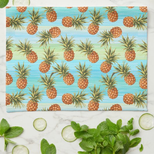 Fun Pineapass Fruit Pattern Wasserfarben Kunst Str Geschirrtuch (Gefaltet)