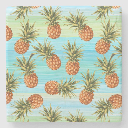 Fun Pineapass Fruit Pattern Wasserfarben Kunst Str Steinuntersetzer (Vorderseite)