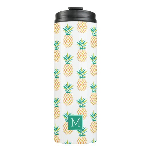Fun Pineapes Monogramm Muster Thermosbecher (Vorderseite)