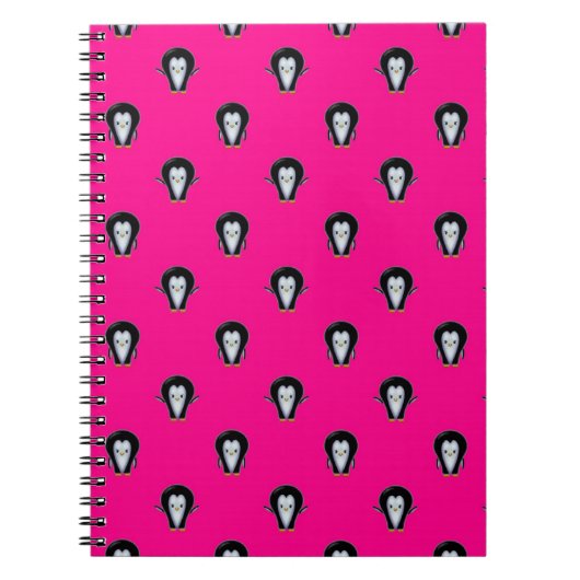 Fun Pinguine über Hot Pink Pattern Notizblock (Vorderseite)