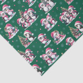 Fun Pinguins Muster Dunkelgrün und rosa Weihnachte Seidenpapier (Detail)