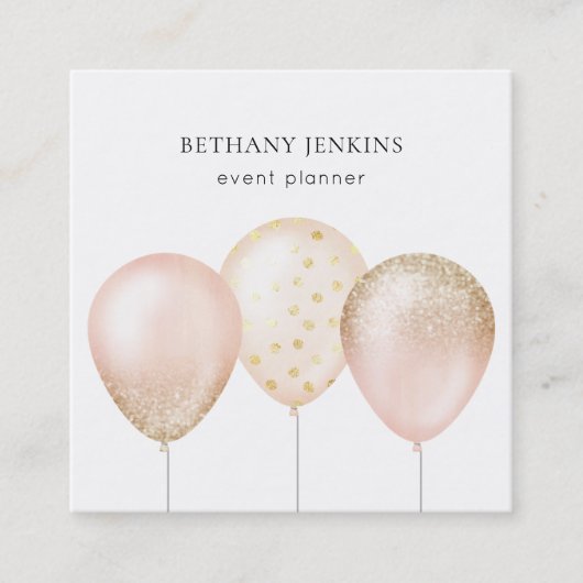 Fun Pink and Gold Balloons Glitzer Business Card Quadratische Visitenkarte (Vorderseite)