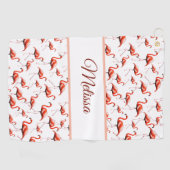 Fun pink and white custom monogram ladies flamingo golfhandtuch (Horizontal)