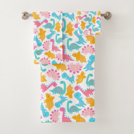 Fun Pink & Aquamarin Dinosaurier Muster Badhandtuch Set (Insitu)