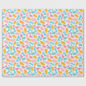 Fun Pink & Aquamarin Dinosaurier Muster Geschenkpapier (Flach)