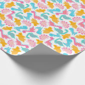 Fun Pink & Aquamarin Dinosaurier Muster Geschenkpapier (Ecke)