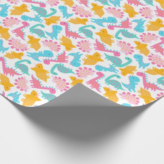 Fun Pink & Aquamarin Dinosaurier Muster Geschenkpapier (Ecke)