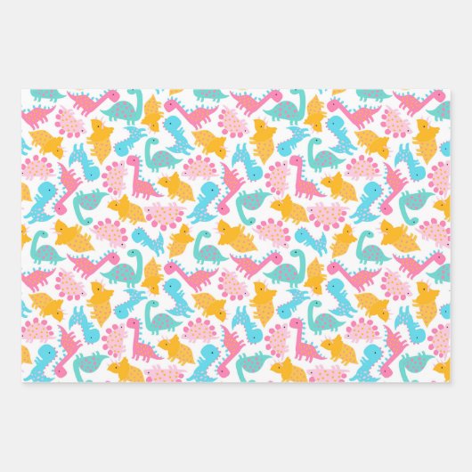 Fun Pink & Aquamarin Dinosaurier Muster Geschenkpapier Set (Vorderseite)