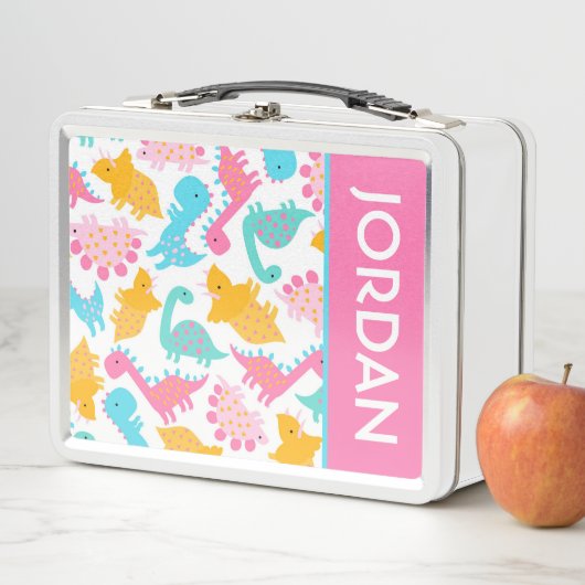 Fun Pink & Aquamarin Dinosaurier Muster Metall Brotdose (Beispiel)