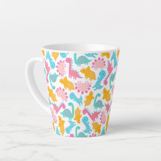 Fun Pink & Aquamarin Dinosaurier Muster Milchtasse (Linke Ecke)
