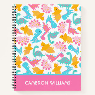 Fun Pink & Aquamarin Dinosaurier Muster Notizblock