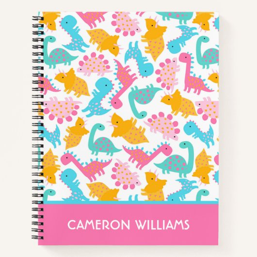 Fun Pink & Aquamarin Dinosaurier Muster Notizblock (Vorderseite)
