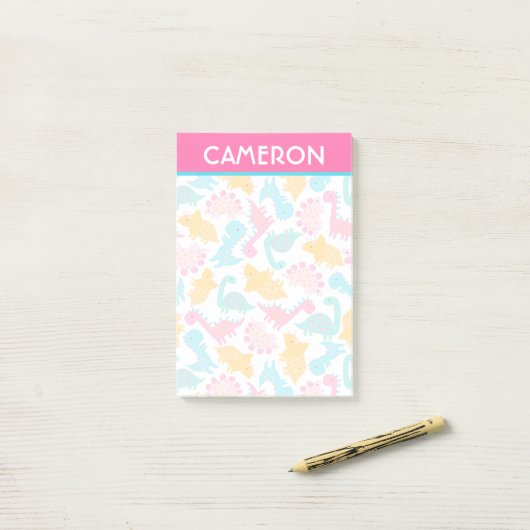 Fun Pink & Aquamarin Dinosaurier Muster Post-it Klebezettel (Auf Schreibtisch)