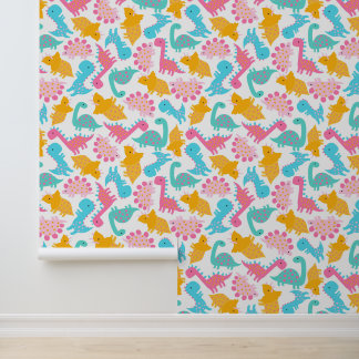 Fun Pink & Aquamarin Dinosaurier Muster Tapete