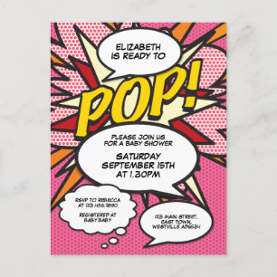 Fun Pink Baby Dusche Sprinkle Foto Comic Buch Einladungspostkarte