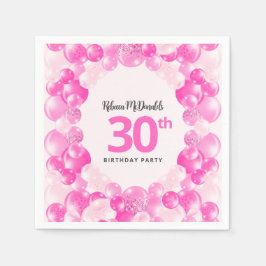Fun Pink Balloons Imitate Glitzer 30. Geburtstag P Serviette
