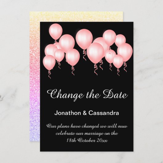 FUN PINK BLACK BALLOON GLITZER ÄNDERN DAS DATUM (Vorne/Hinten)