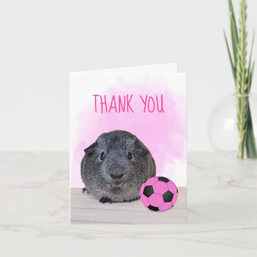 Fun Pink Black Soccer Ball Guinea Pig Custom Dankeskarte (Vorderseite)