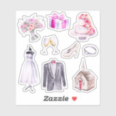 Fun Pink Bride Groom Hochzeitsplaner Aufkleber (Blatt)