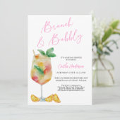 Fun Pink Brunch und Bubbly Champagne Brautparty Einladung (Stehend Vorderseite)