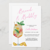 Fun Pink Brunch und Bubbly Champagne Brautparty Einladung (Vorne/Hinten)